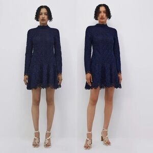 JONATHAN SIMKHAI The Leigh Mini Dress Midnight Blue Lace Scalloped Hem Size 2